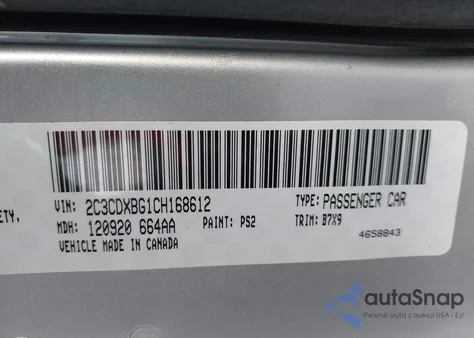 2012 Dodge Charger Se z USA, uszkodzony, nr VIN 2C3CDXBG1CH168612